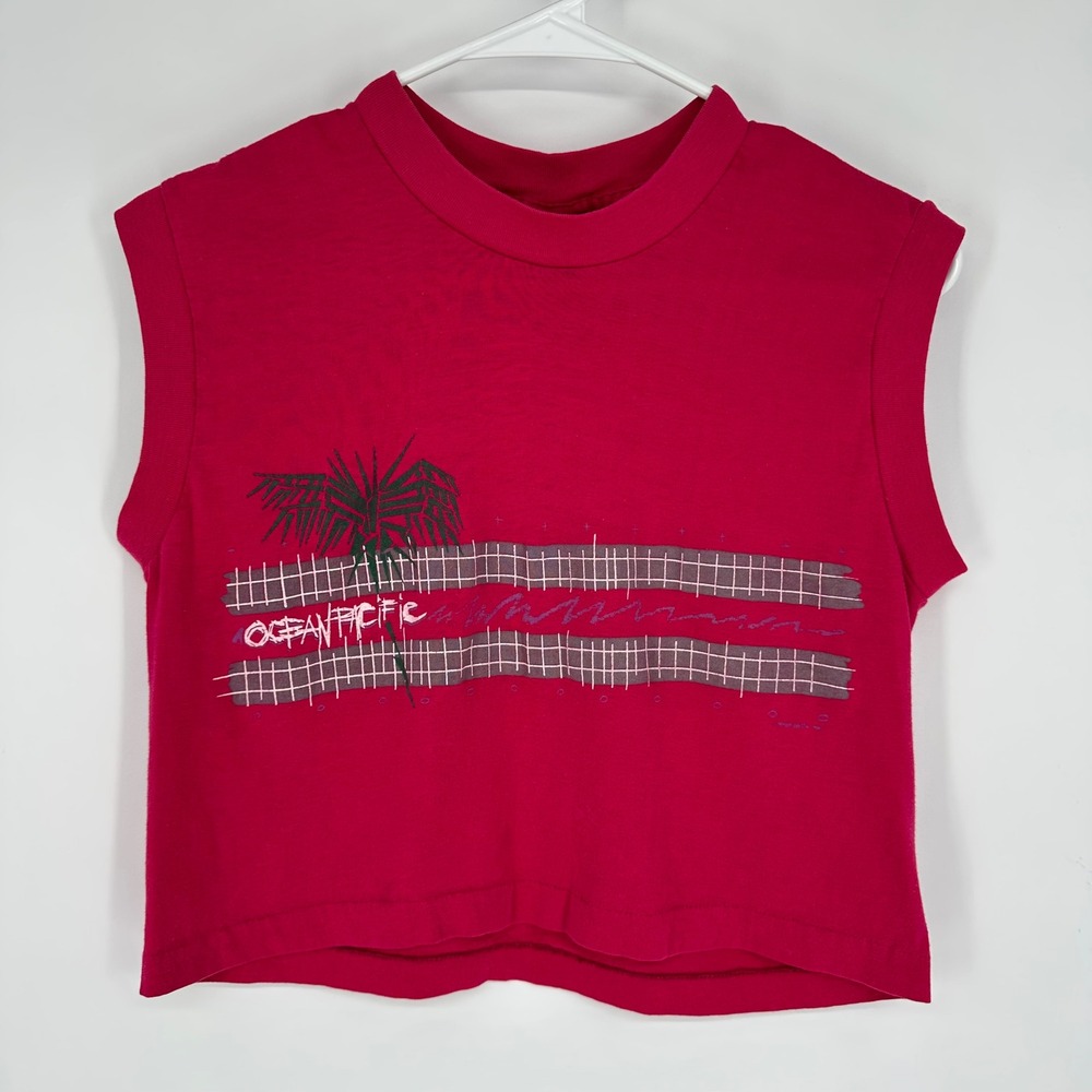 Vintage Ocean Pacific Op Pink Red Muscle Tee Tank Top 80s Made in USA Large